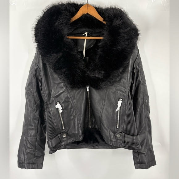 Bellivera Jackets & Blazers - NWT Bellivera Faux Fur Black Leather Moto Biker Jacket size Large